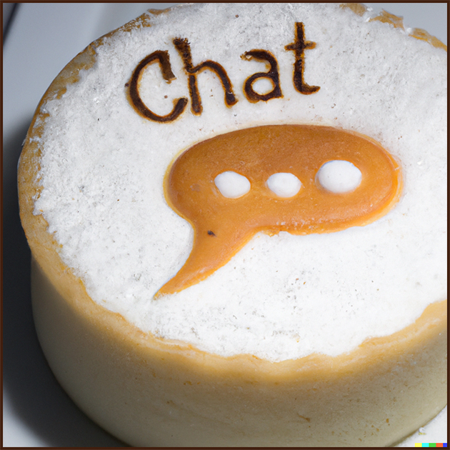 close up chat icon decoration on a freshly baked souffle